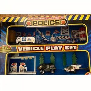 JA -RU Emergency Rescue Police Vehicle Play Set 28 Pieces Die Cast New In Box
